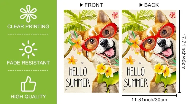  Hello Summer Garden Flag Corgi Dog
