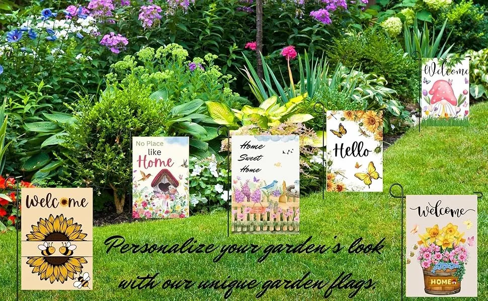 Sunflower Hummingbird Garden Flag Butterfly Bee Dragonfly Flower Gnome Welcome for Spring Summer 